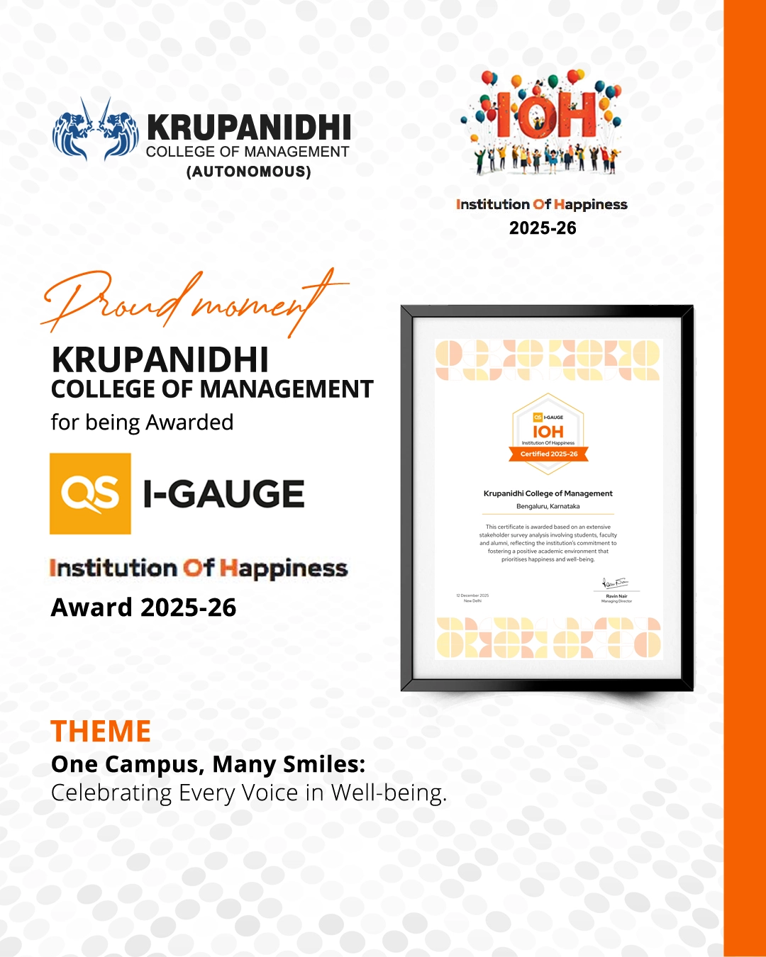 QS I-GAUGE Institution of Happiness (IOH) Award 2025-26